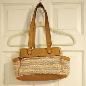 Rosetti Tan and Brown Shoulder Bag with Chevron Pattern